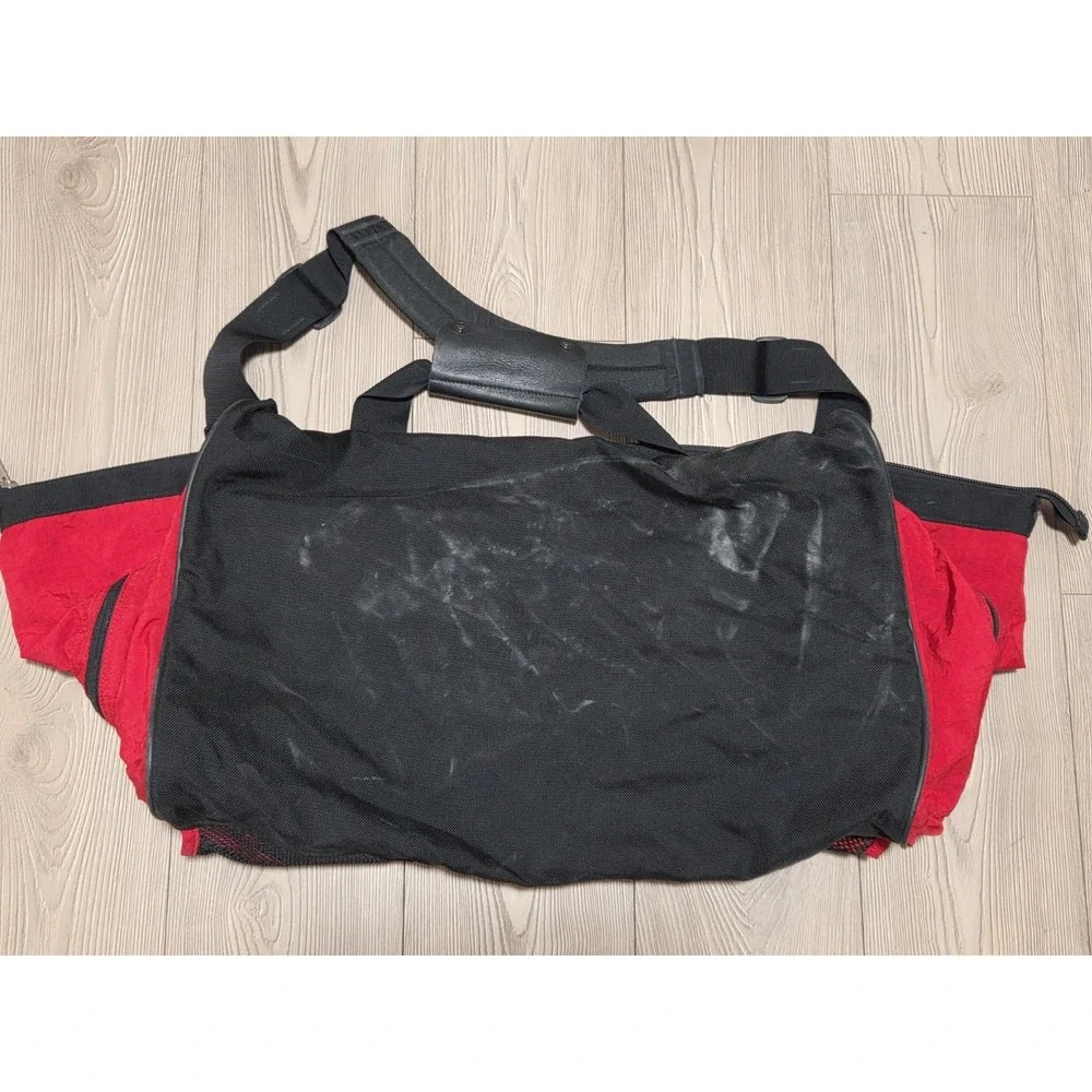 Vintage LL Bean Adventure Duffel Bag Large Luggage Red Black /w Strap Blue Inter